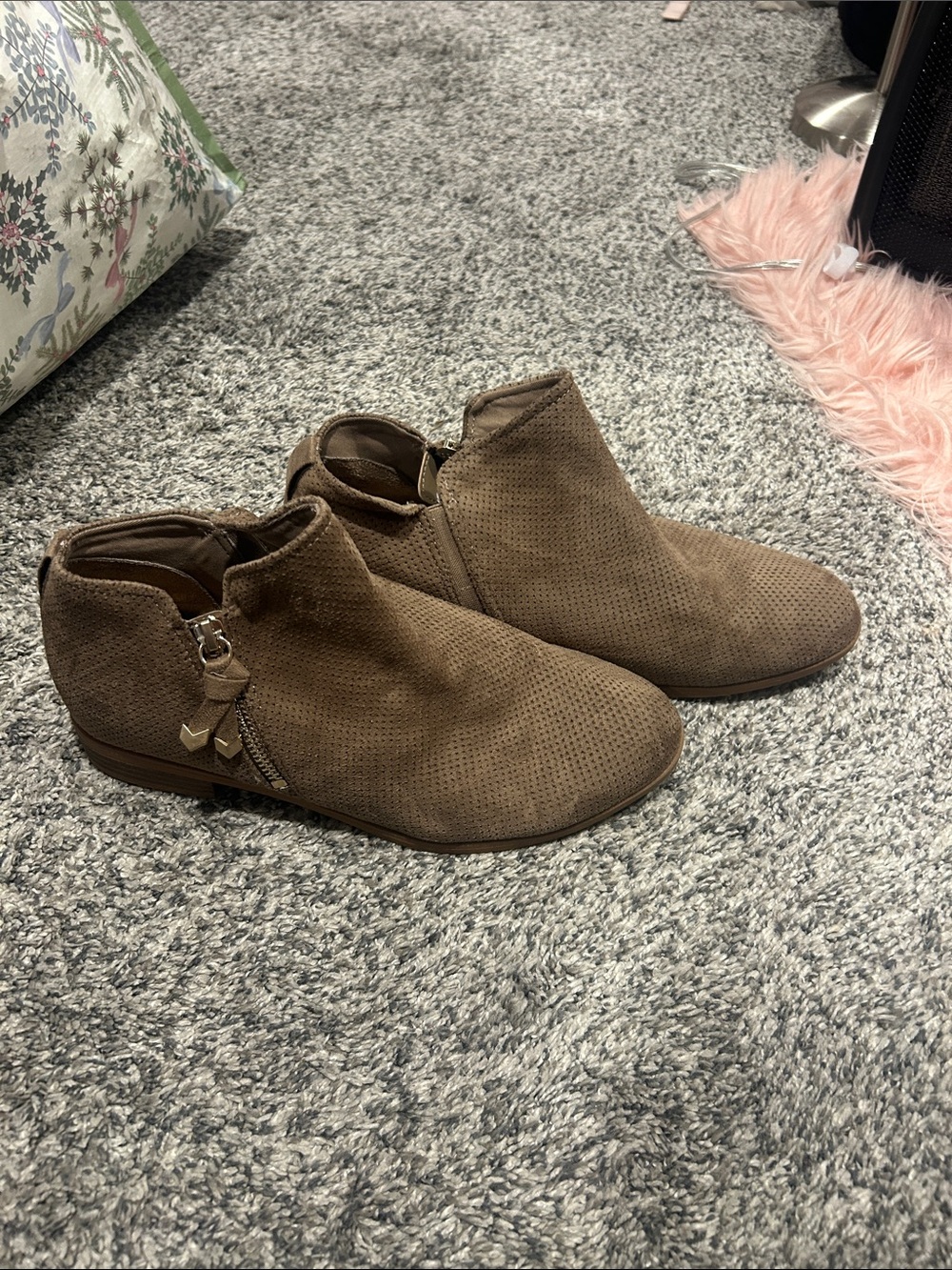 Dr. Scholl's Perforated Brown Suede Ankle Booties